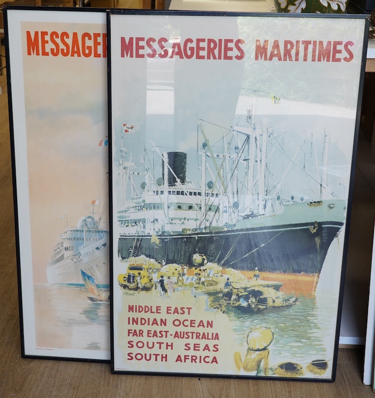 Two Messageries Maritimes colour travel posters, printed in France, each 99 x 62cm. Condition - fair